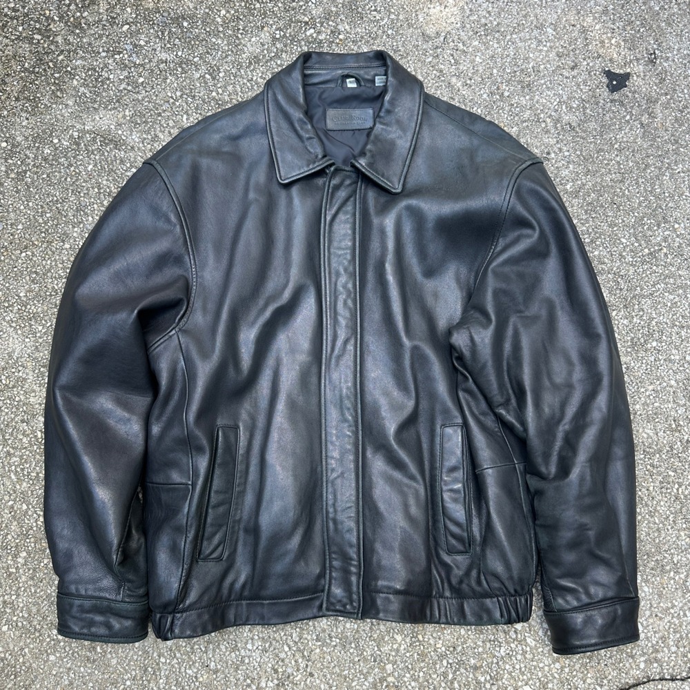 Vtg Club Room by Charter Club Black Genuine Leather Bomber Jacket Mens L Zip